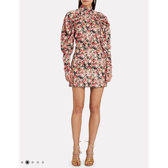 ROTATE BIRGER CHRISTENSEN Kim Ruched Floral long sleev Mini cocktail Dress 6 new - Picture 1 of 16